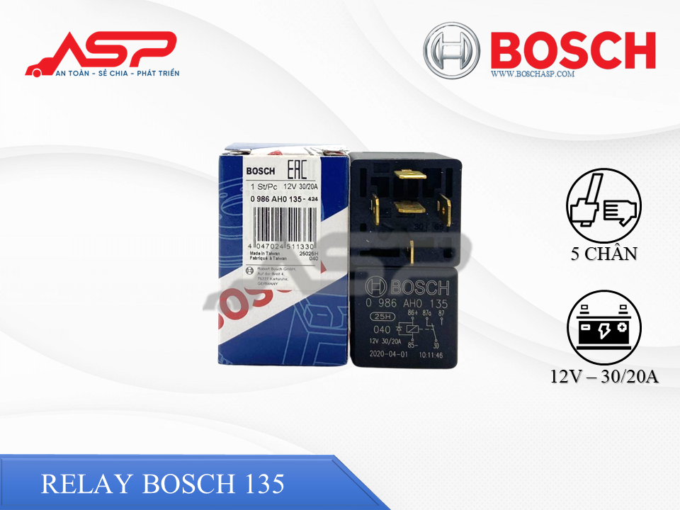 Relay BOSCH 12V 5 Chân - 30/20A Diot (0986AH0135)
