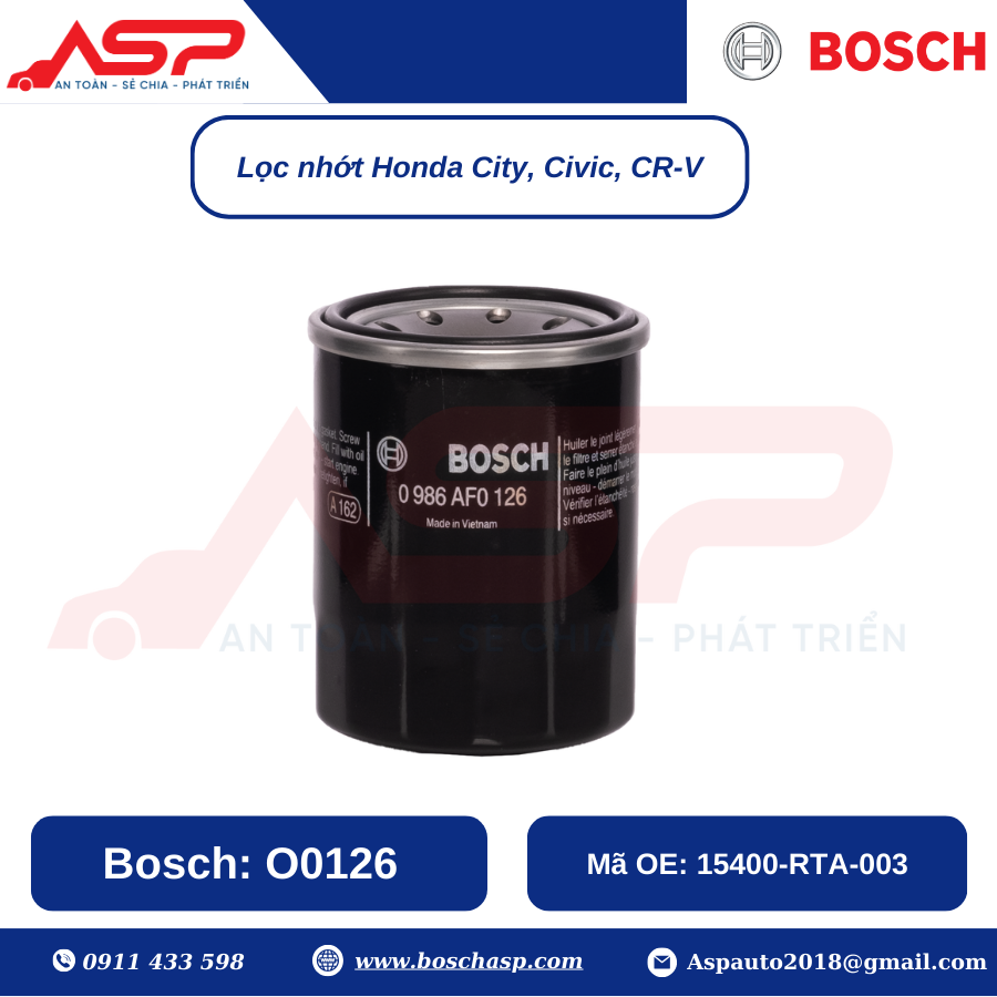 Lọc Nhớt BOSCH O0126 cho Honda City, Civic, CR-V - Ảnh 2