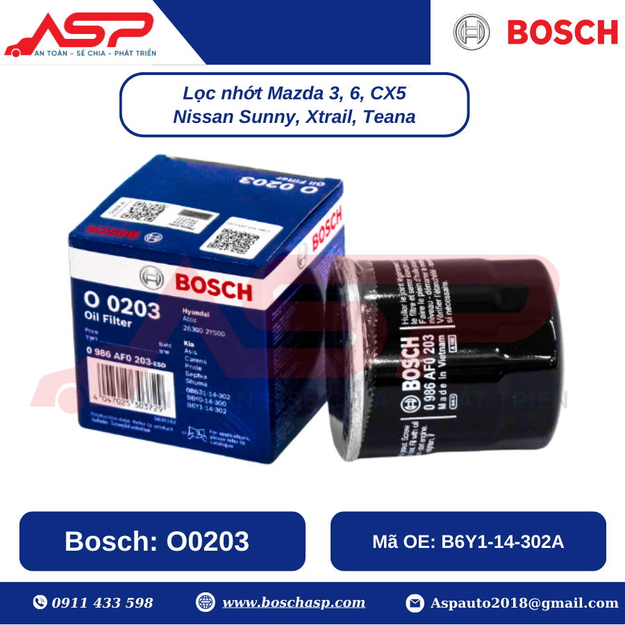 Lọc Nhớt BOSCH O0203 cho Mazda 3, Mazda 6, CX-5