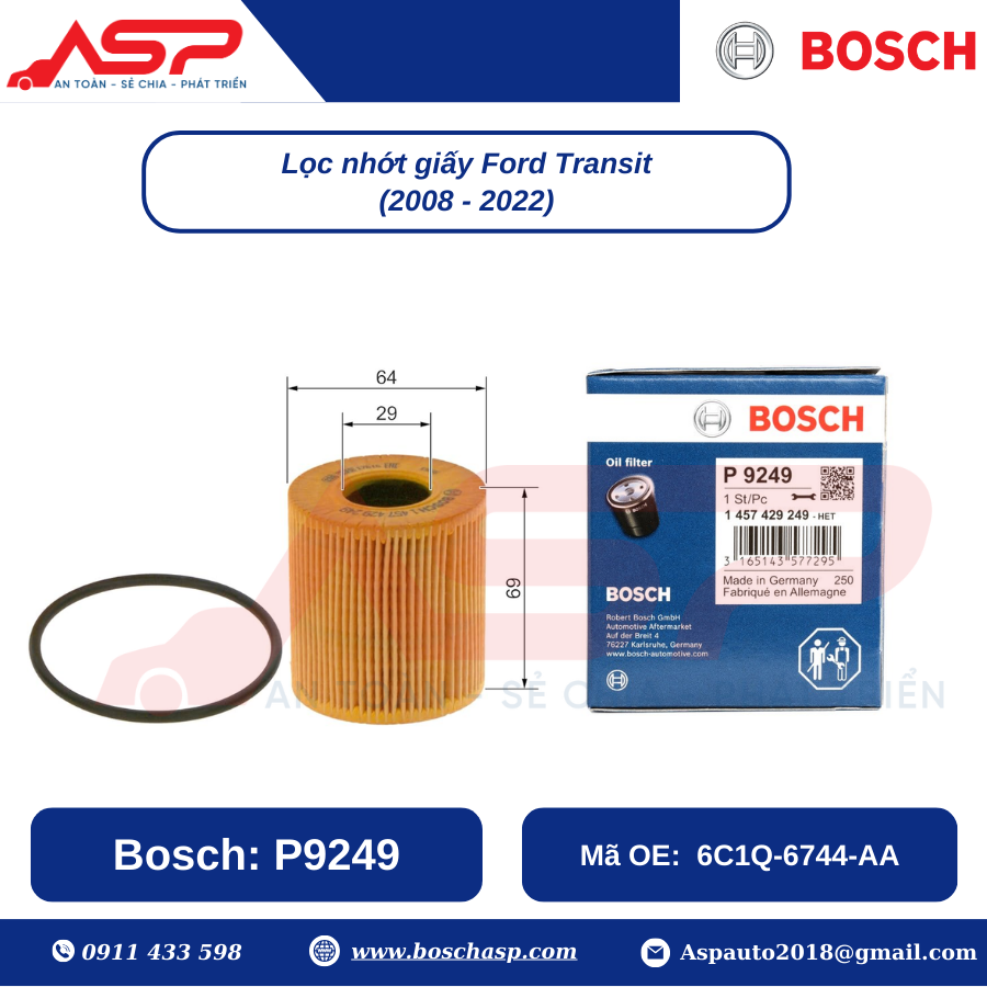 Lọc Nhớt BOSCH P9249 cho Ford Transit (08-22) - Ảnh 2