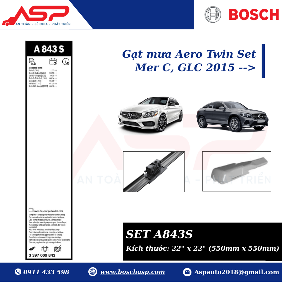 Gạt Mưa Bosch Mercedes C, GLC - A843S - Ảnh 4