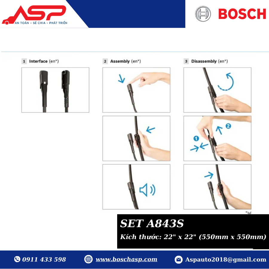 Gạt Mưa Bosch Mercedes C, GLC - A843S - Ảnh 6
