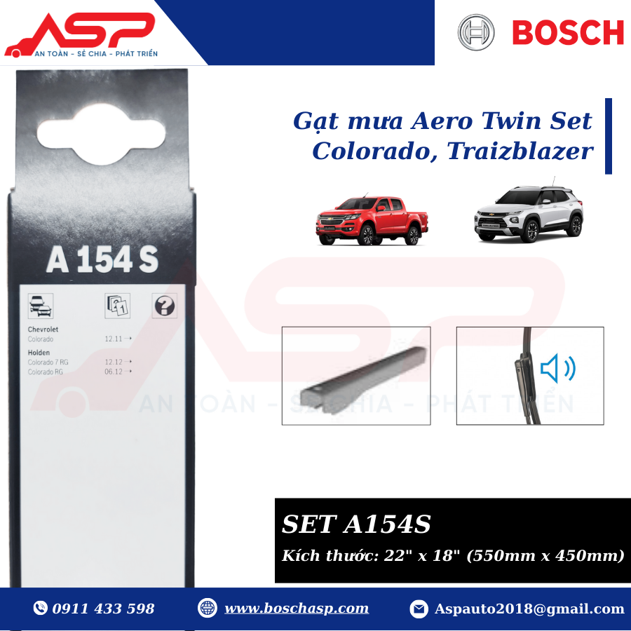 Gạt mưa Chevrolet Colorado Bosch A154S - Aero Twin Set cao cấp - Ảnh 7