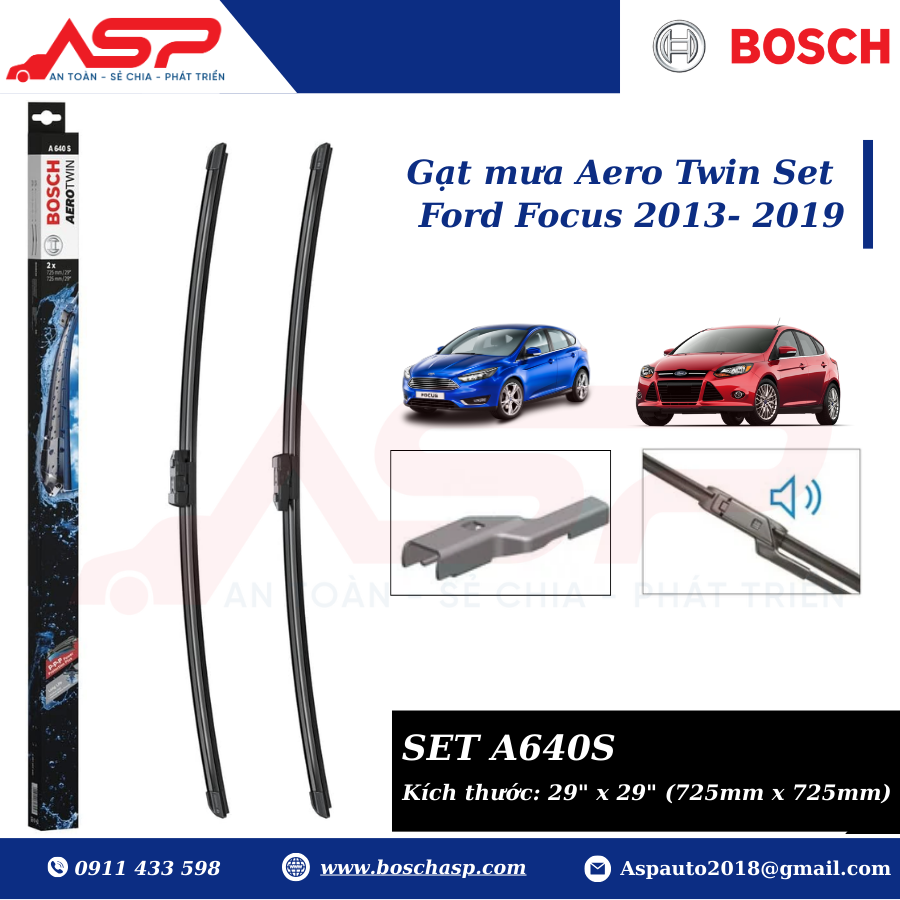 Gạt Mưa Bosch A640S (29"-29") Cho Ford Focus 2013 - 2019