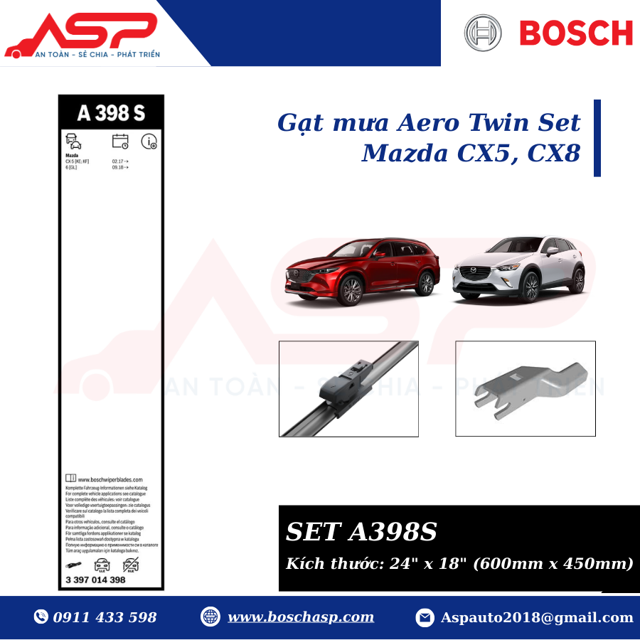 Gạt mưa Bosch A398S cho Mazda Cx5, CX8 2018 -> - Ảnh 2