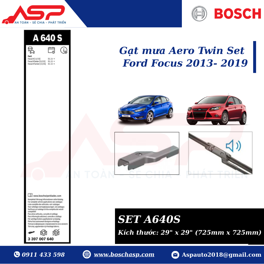Gạt Mưa Bosch A640S (29"-29") Cho Ford Focus 2013 - 2019 - Ảnh 2