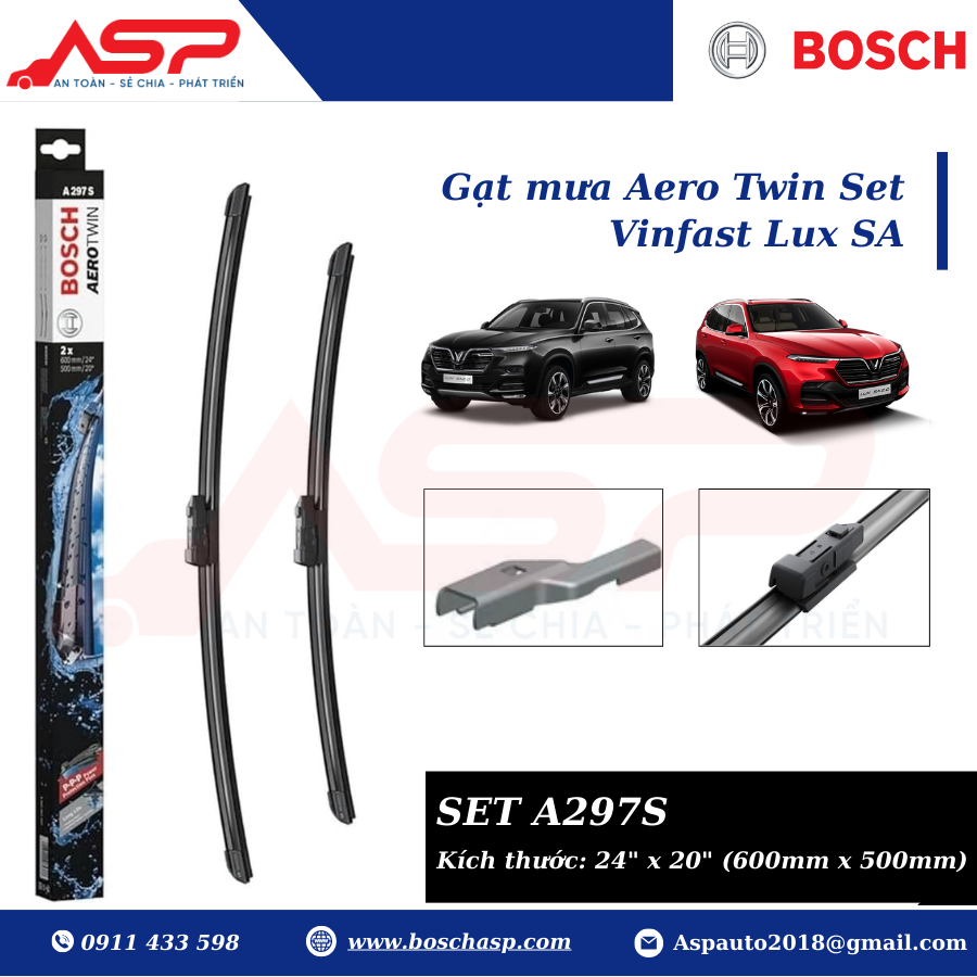Gạt mưa Vinfast Lux Sa 2.0--> Bosch Set A297S