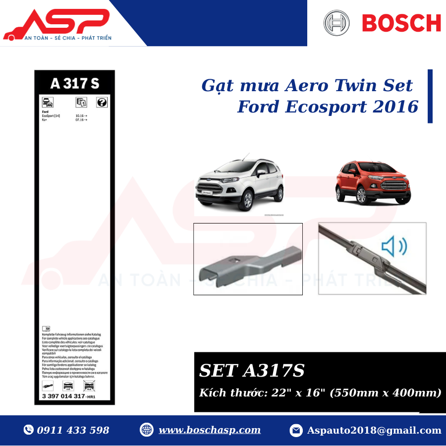 Gạt Mưa Bosch A317S Cho Ford Ecosport 2016 --> - Ảnh 2
