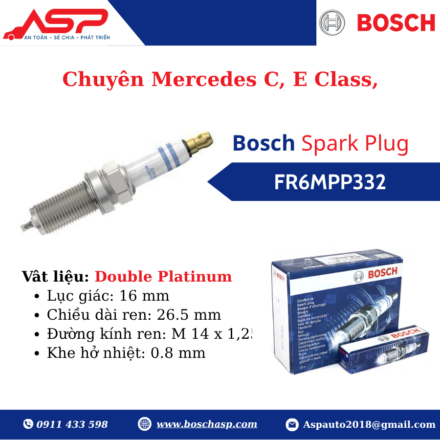 Bugi BOSCH FR6MPP332 (0242240619)-Double Platinum Chuyên Mer C, E Class