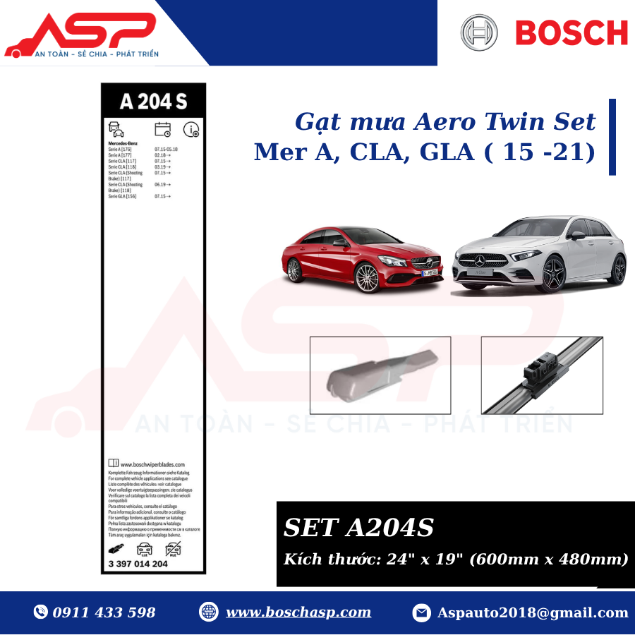 Gạt mưa BOSCH A204S (3397014204) Cho Mer A, CLA, GLA (15-21) - Ảnh 2