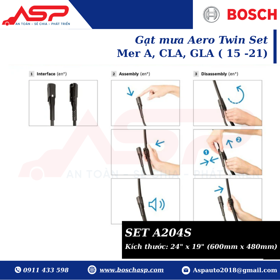 Gạt mưa BOSCH A204S (3397014204) Cho Mer A, CLA, GLA (15-21) - Ảnh 3