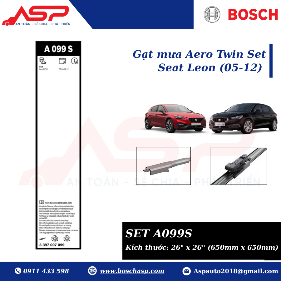 Gạt mưa BOSCH A099S (3397007099) Chuyên Seat Leon (05-12) - Ảnh 2