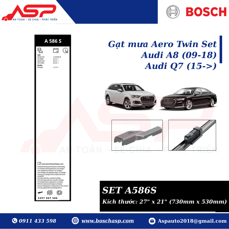 Gạt mưa BOSCH A586S (3397007586) Chuyên Audi A8, Q7 đời mới - Ảnh 2