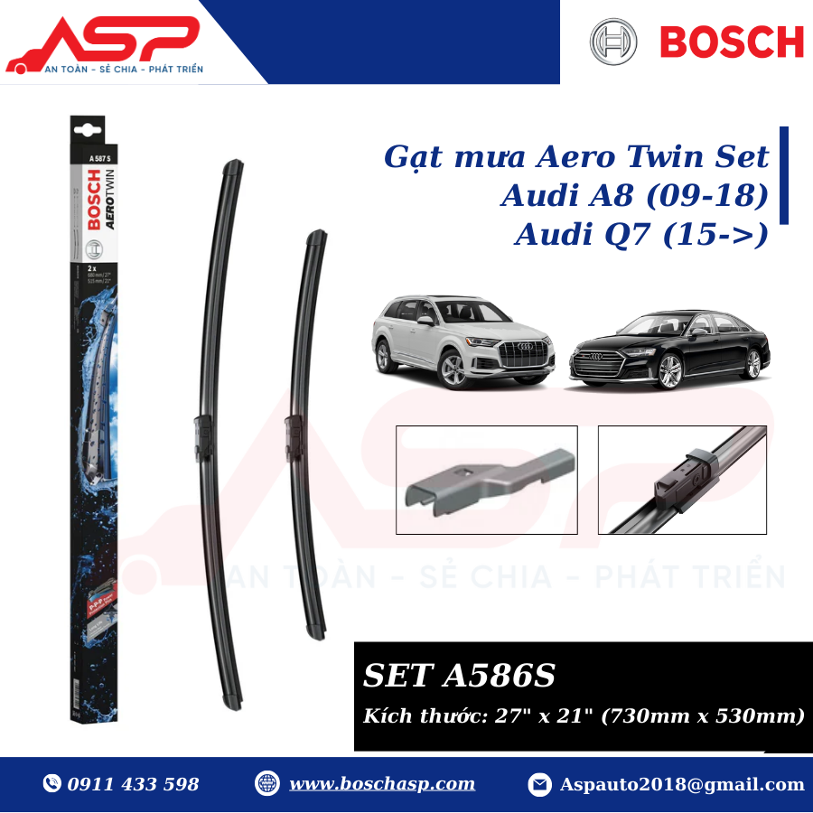 Gạt mưa BOSCH A586S (3397007586) Chuyên Audi A8, Q7 đời mới