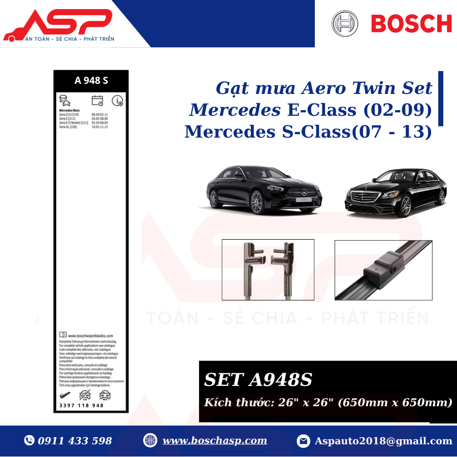 Gạt mưa BOSCH A948S (3397118948) Chuyên Mercede E-Class, S-Class - Ảnh 2