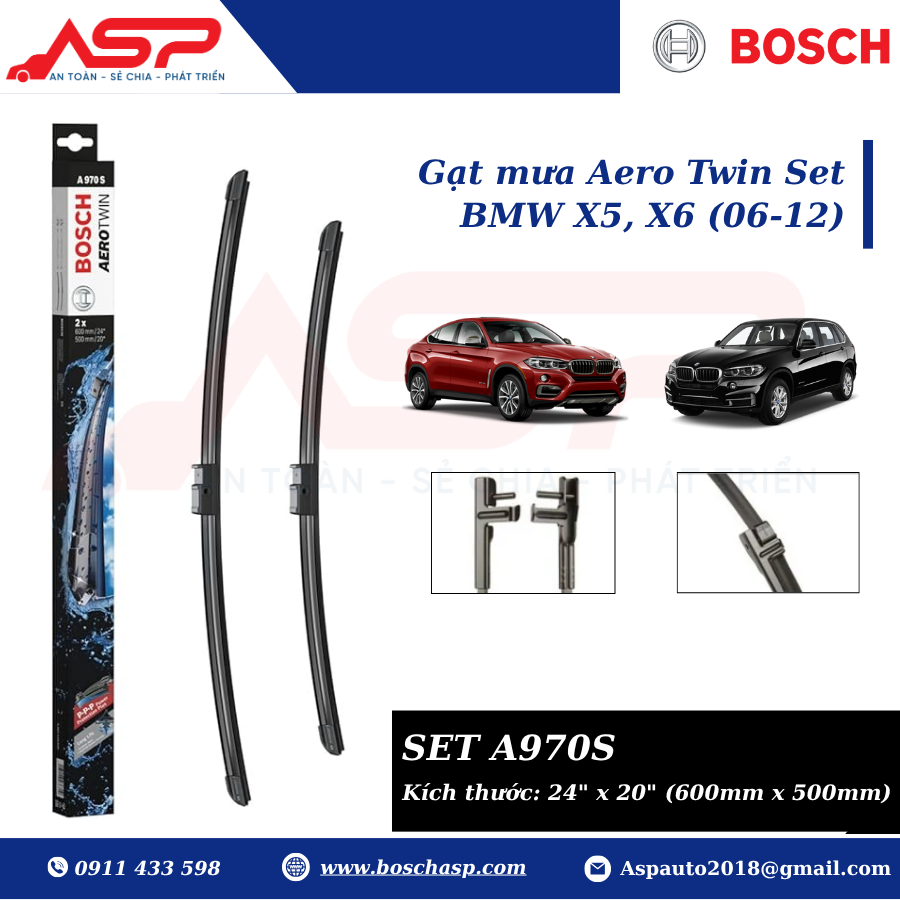 Gạt mưa BOSCH A970S (3397118970) Chuyên Dùng BMW X5, X6 (06 - 12)