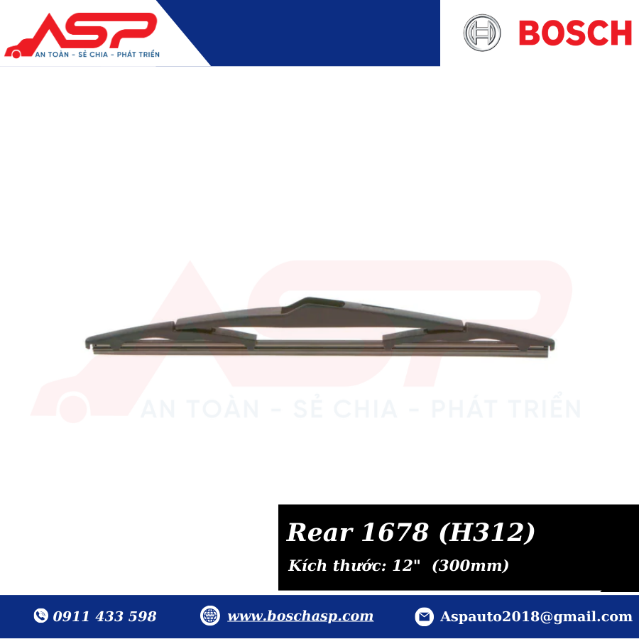 Gạt mưa sau BOSCH H312 kích thước 12" (3397011678) - Kia Morning, i10, i30, Sportage - Ảnh 3