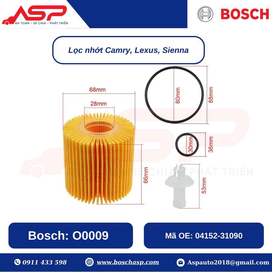 Lọc Nhớt BOSCH O0009 chuyên Toyota Camry, Lexus, Siena - Ảnh 3