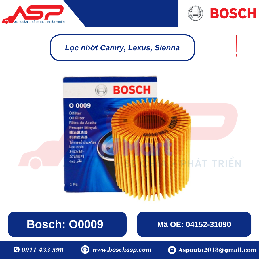 Lọc Nhớt BOSCH O0009 chuyên Toyota Camry, Lexus, Siena - Ảnh 2