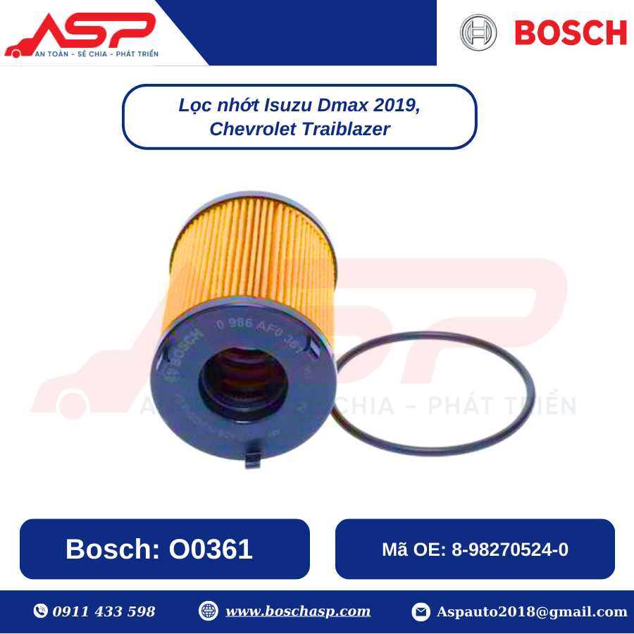 Lọc Nhớt BOSCH O0361 Cho Isuzu Dmax (2019->), Chevrolet Traiblazer - Ảnh 2