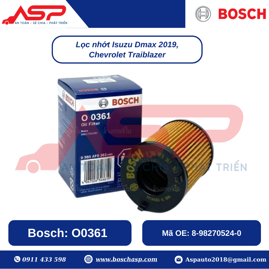 Lọc Nhớt BOSCH O0361 Cho Isuzu Dmax (2019->), Chevrolet Traiblazer - Ảnh 3