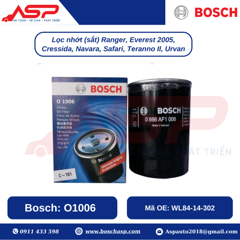 Lọc Nhớt BOSCH O1006 Cho Ford Ranger, Everest 2005, Nissan Navara