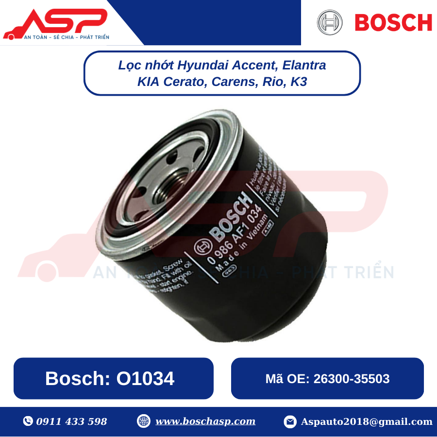 Lọc Nhớt BOSCH O1034 Cho Hyundai Accent, Elantra. Kia Cerato, Carens, Rio, K3 - Ảnh 3