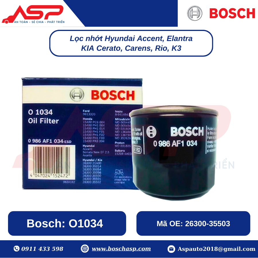Lọc Nhớt BOSCH O1034 Cho Hyundai Accent, Elantra. Kia Cerato, Carens, Rio, K3 - Ảnh 4