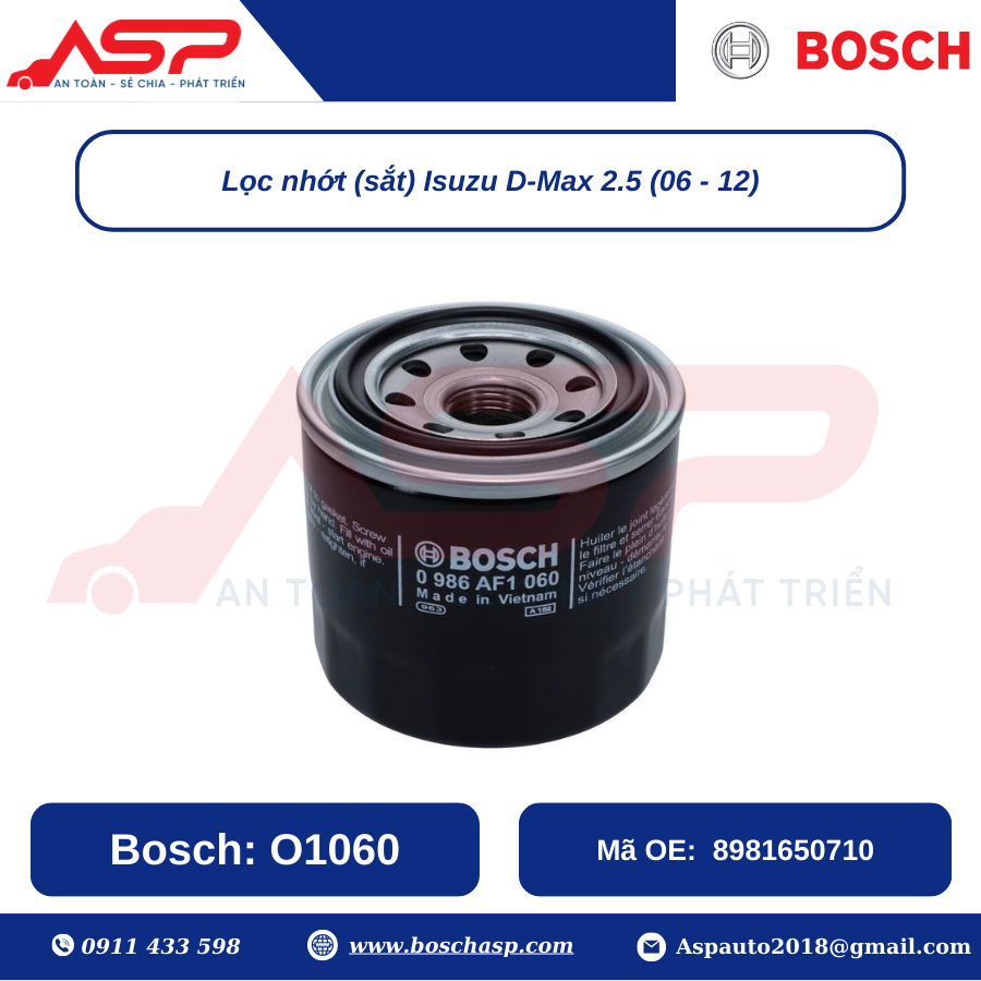 Lọc Nhớt BOSCH O1060 Cho Isuzu Dmax 2.5 (06-12) - Ảnh 2