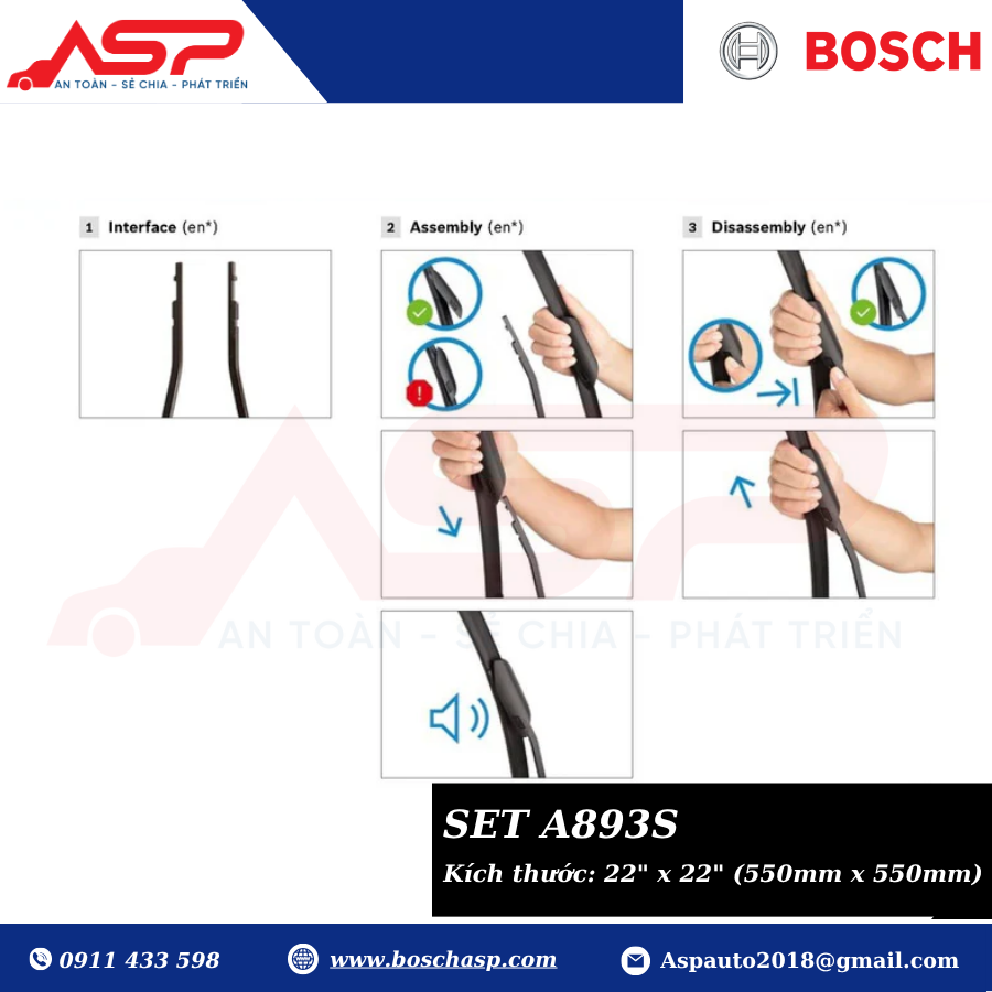 Gạt Mưa Bosch A893S -Aero Twin Set Mercedes C-class, E-Class 2022, GLC Class 2024 - Ảnh 4