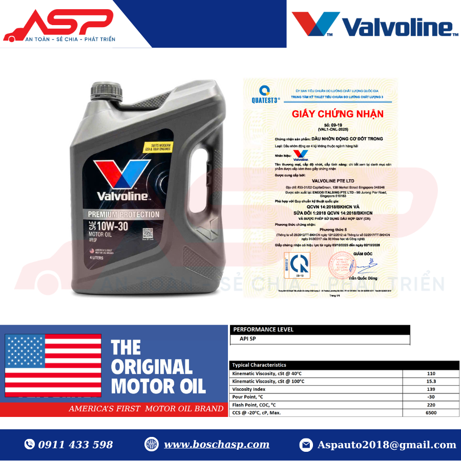 VALVOLINE PREMIUM PROTECTION 10W30 API SP - 4L - Ảnh 2