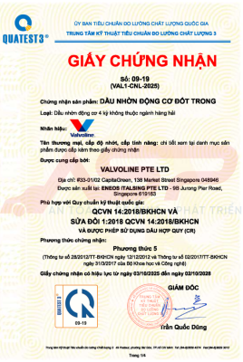 Giấy chứng nhận Valvoline
