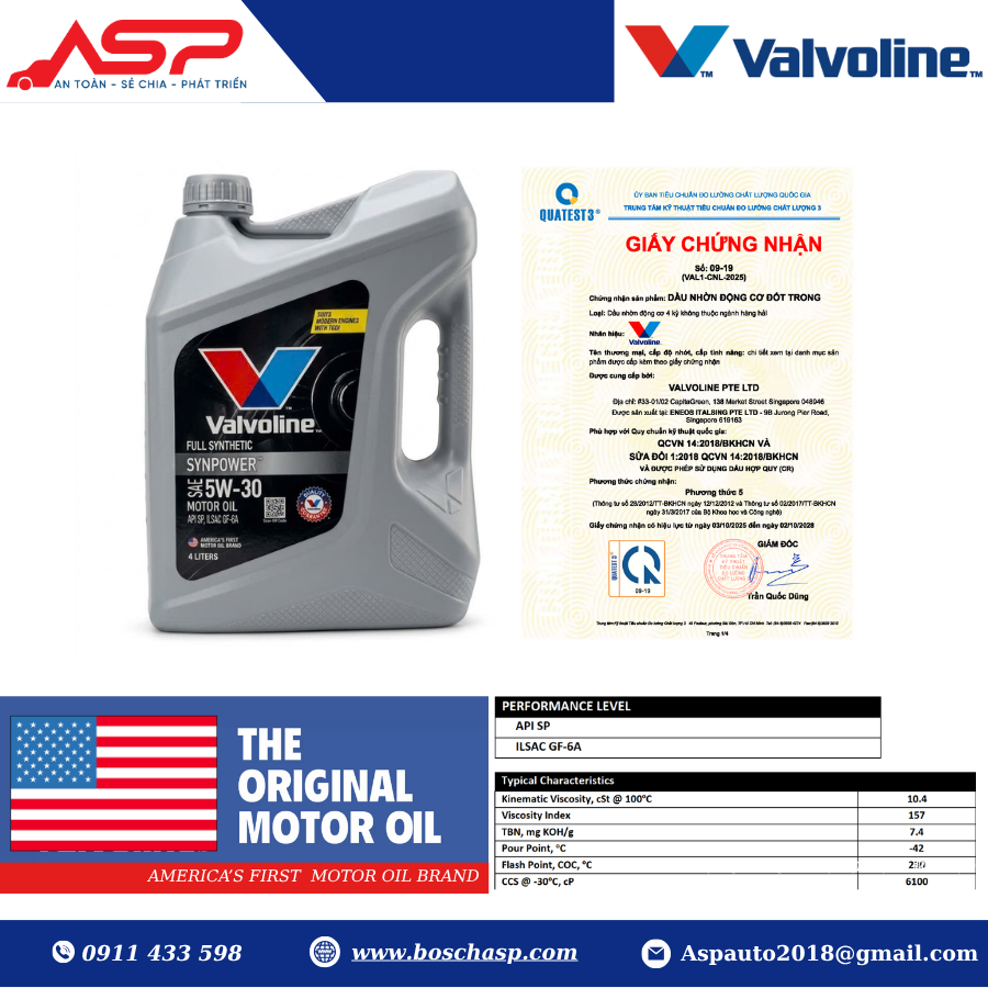 VALVOLINE SYNPOWER 5W30 API SP; ILSAC GF-6A - 4L (FULL SYNTHETIC) - Ảnh 3