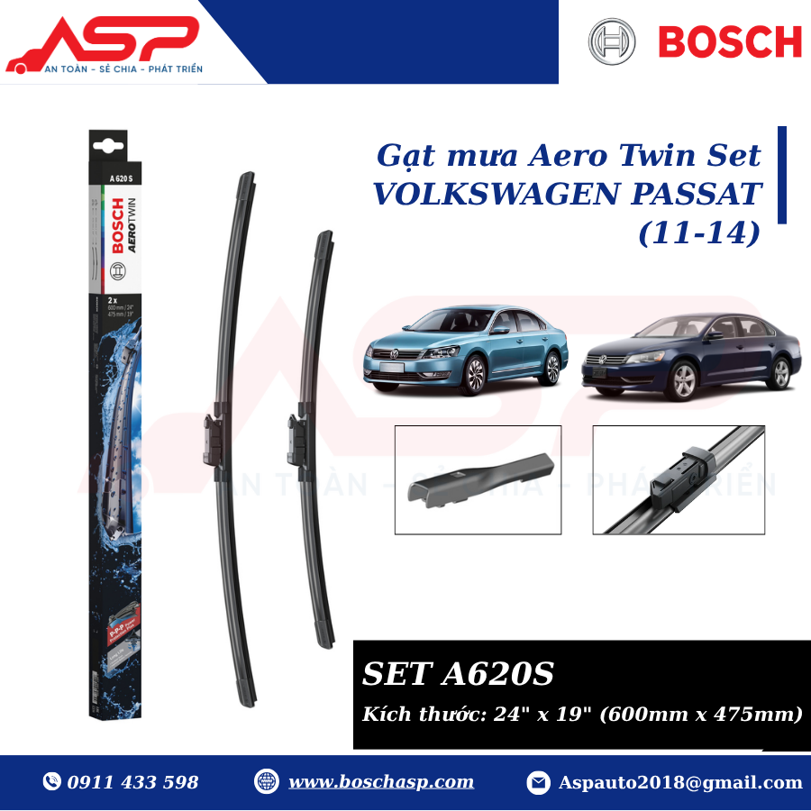 Gạt Mưa Bosch A620S - AeroTwin Set Volkswagen Passat (11-14)