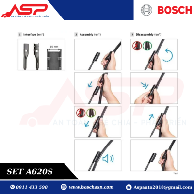 Hướng dẫn lắp đặt gạt mưa a620S Bosch